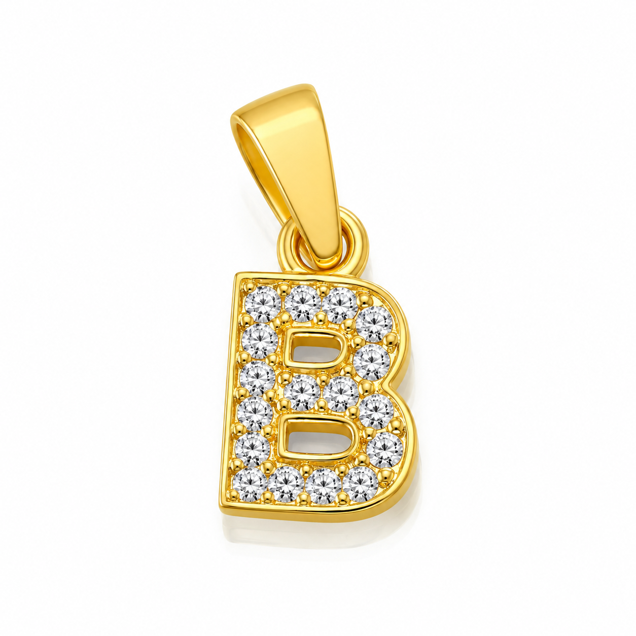 Pandantiv cu Inițiala B Placat cu Aur 14K din Argint 925 și Zirconii – Literă B Elegantă, Bijuterie Personalizată pentru Femei P61