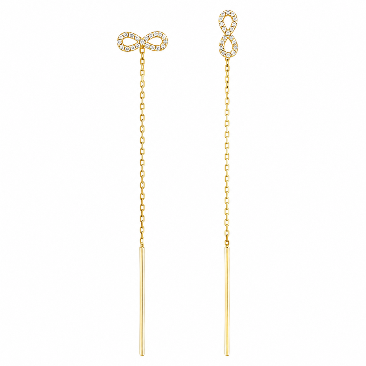 Cercei Infinitul Auriu din Argint 925 Placat cu Aur 14K – Model Threader cu Zirconii Strălucitoare, 7.5 cm. CD617