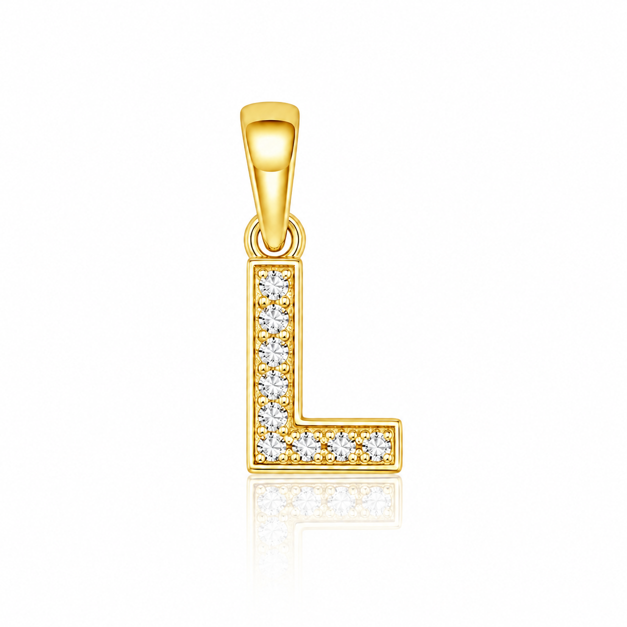 Pandantiv cu Inițiala L Placat cu Aur 14K din Argint 925 și Zirconii – Literă L Elegantă, 1 cm, 0.76 g, Bijuterie Personalizată pentru Femei P61