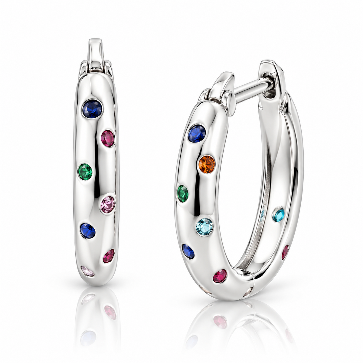 Cercei Creole din Argint 925 „Rainbow Drops” – Pietre Multicolore