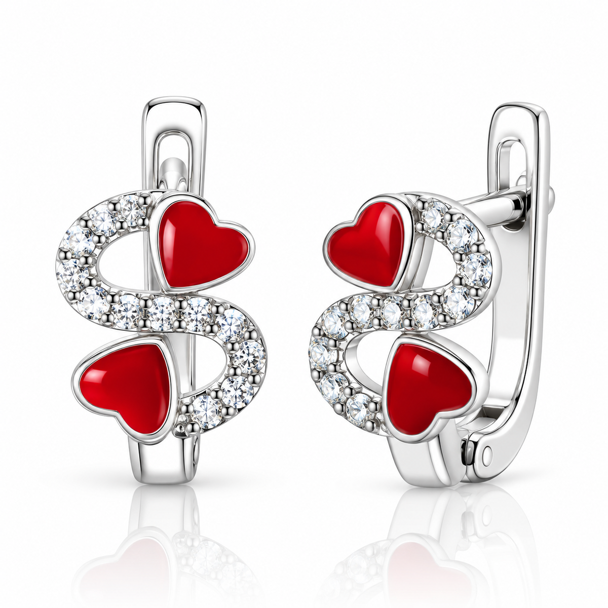 Cercei Fetițe din Argint 925 Little Red Hearts – Două Inimioare Roșii și Pietre Strălucitoare, 2,10 gr. CD678
