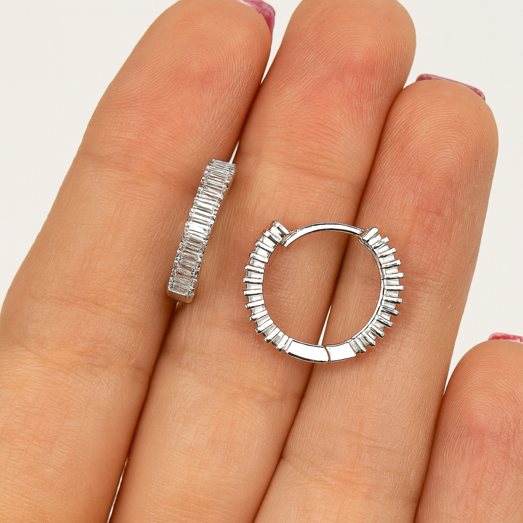 Cercei  Tenis Hoop Glamour Baguette din Argint 925, Strălucire Elegantă, Design Modern