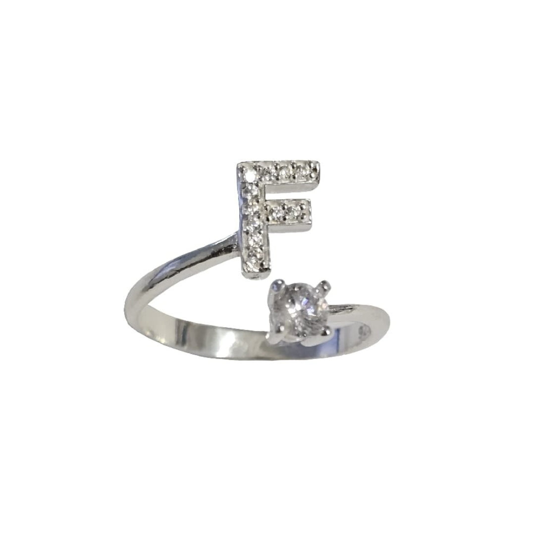 Inel reglabil cu initiala F din argint 925