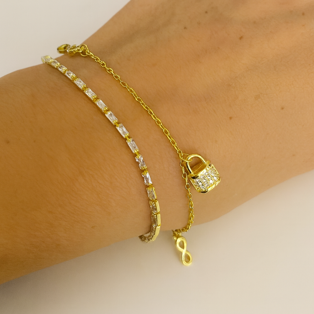 Brățară L’amour Scellé din argint 925 placată cu aur 14K, cu lacăt și simbol infinit