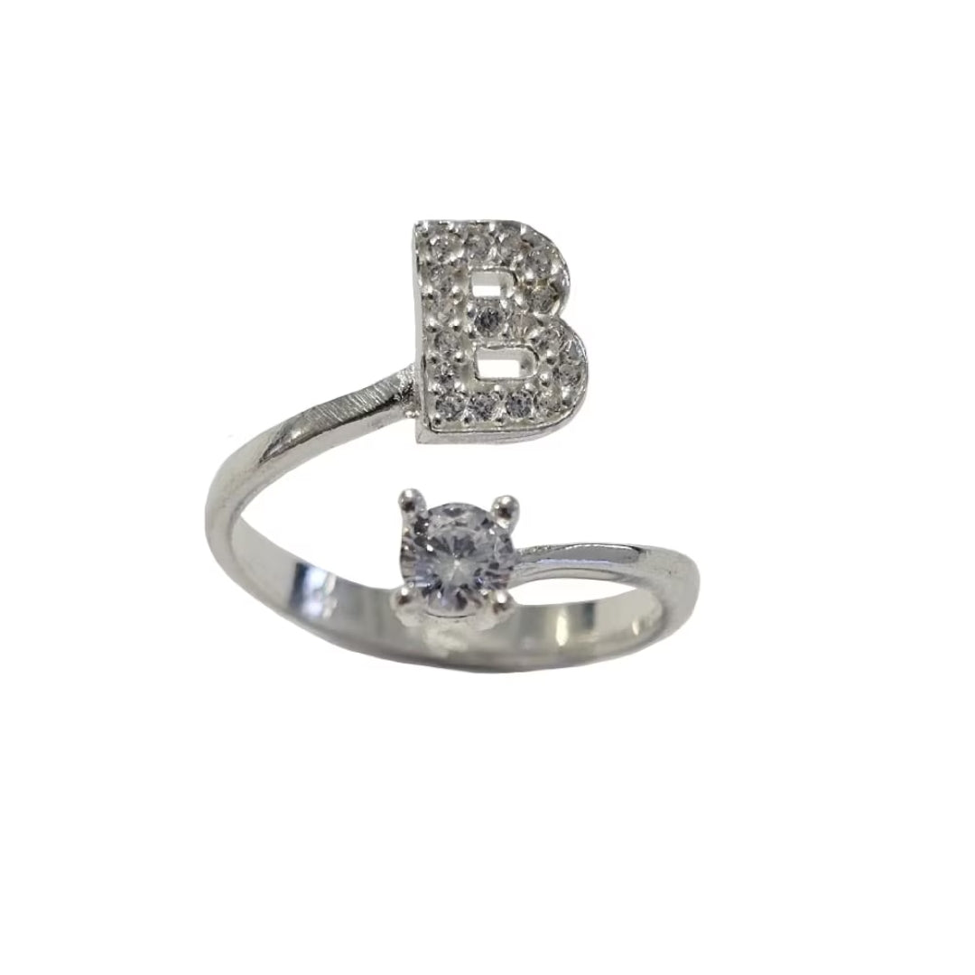 Inel reglabil cu initiala B din argint 925