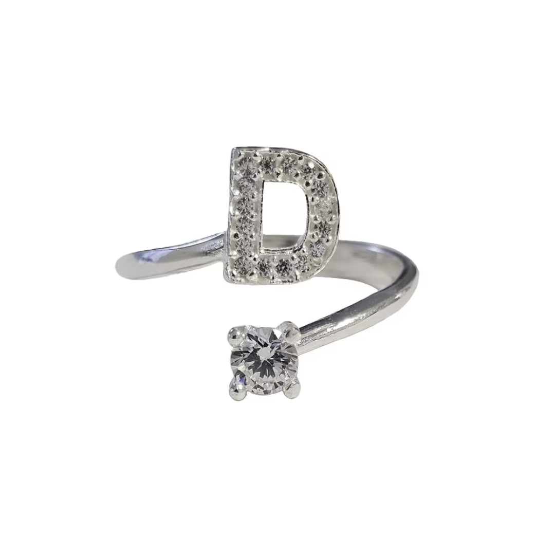 Inel reglabil cu initiala D din argint 925