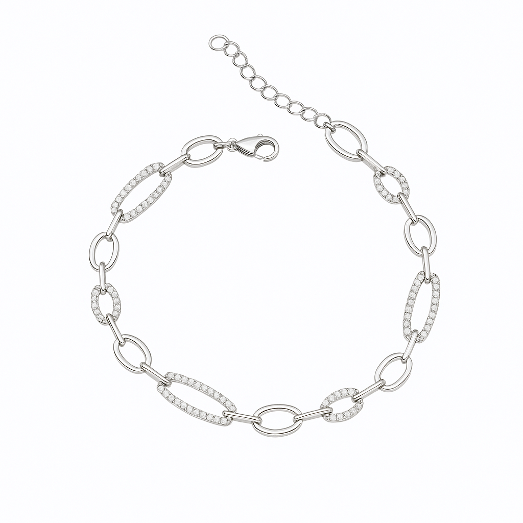 Brățară elegantă din argint 925 rodiat cu zale ovale și zirconii