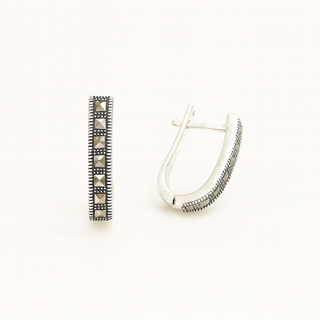 Cercei din Argint 925 cu Marcasite, Design Elegant Vintage