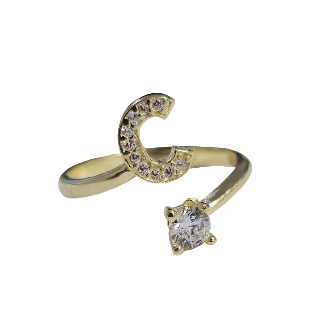 Inel reglabil cu initiala C din argint 925 suflat cu aur