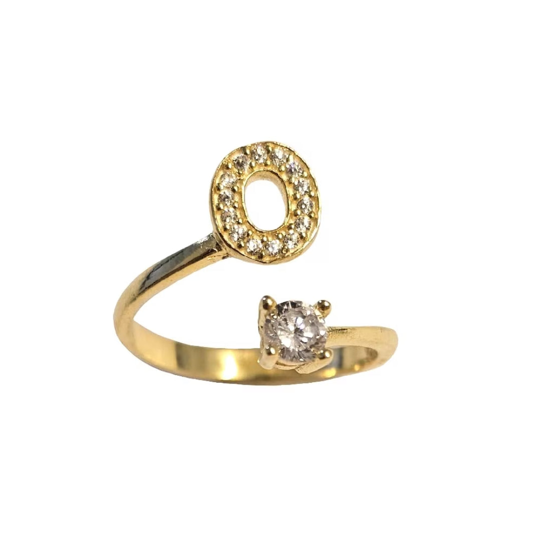 Inel reglabil cu initiala O din argint 925 suflat cu aur