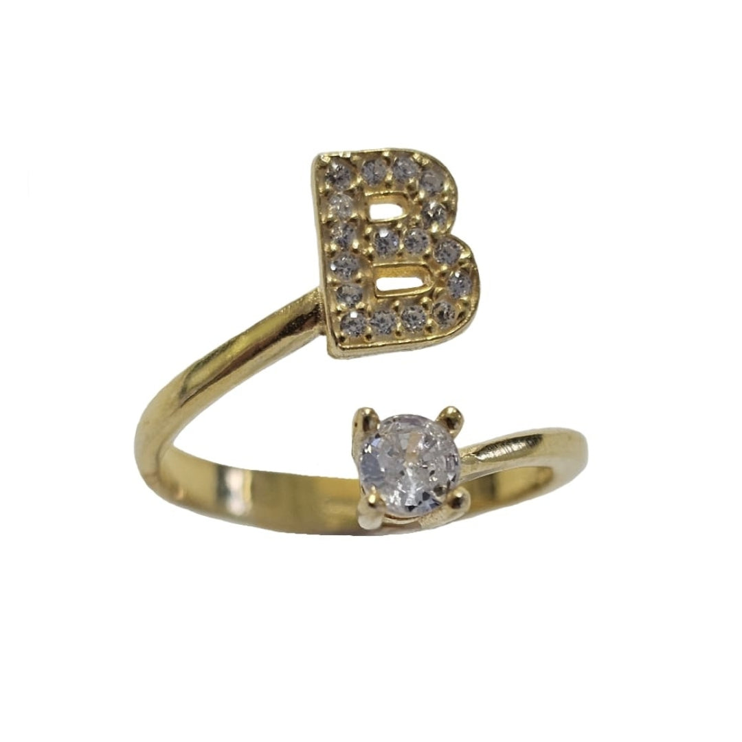 Inel reglabil cu initiala B din argint 925 suflat cu aur
