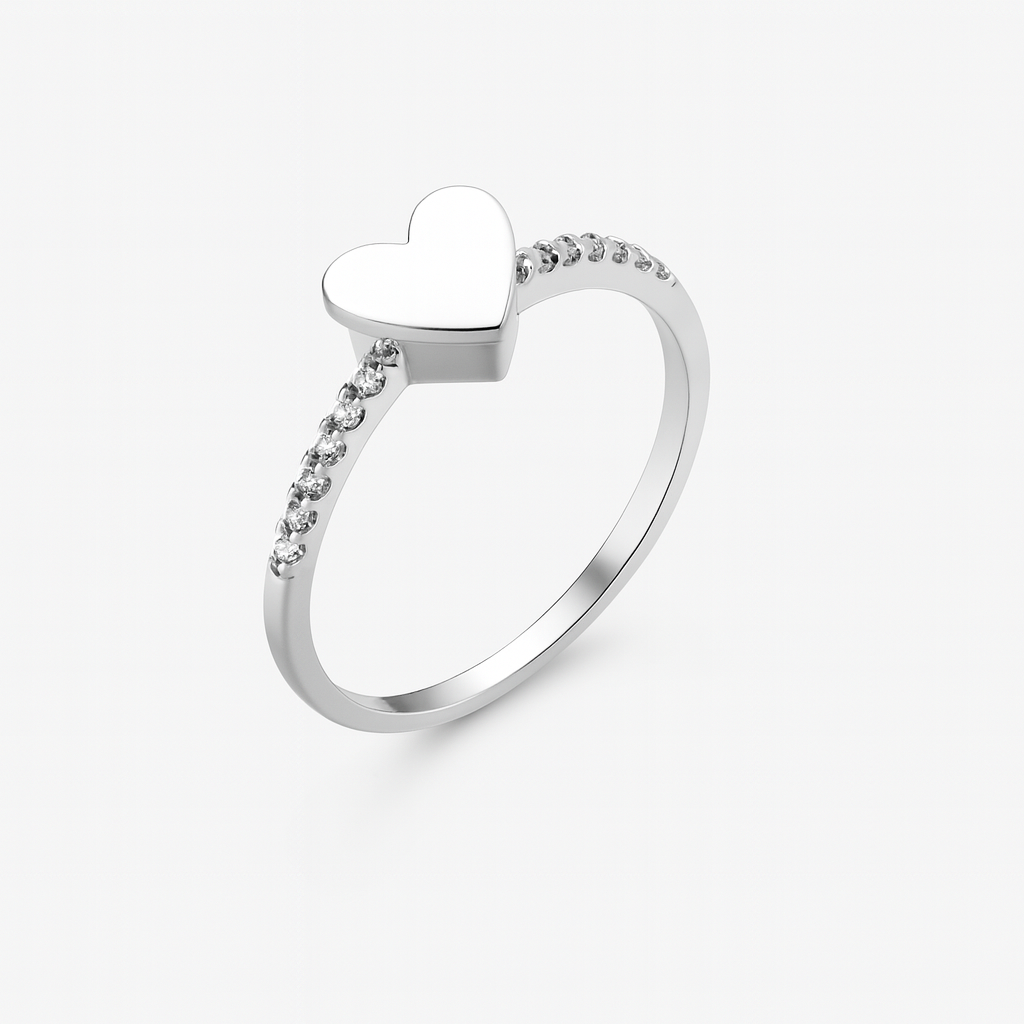 Inel de damă din argint 925 rodiat cu inimă, Marime 14, elegant și rafinat