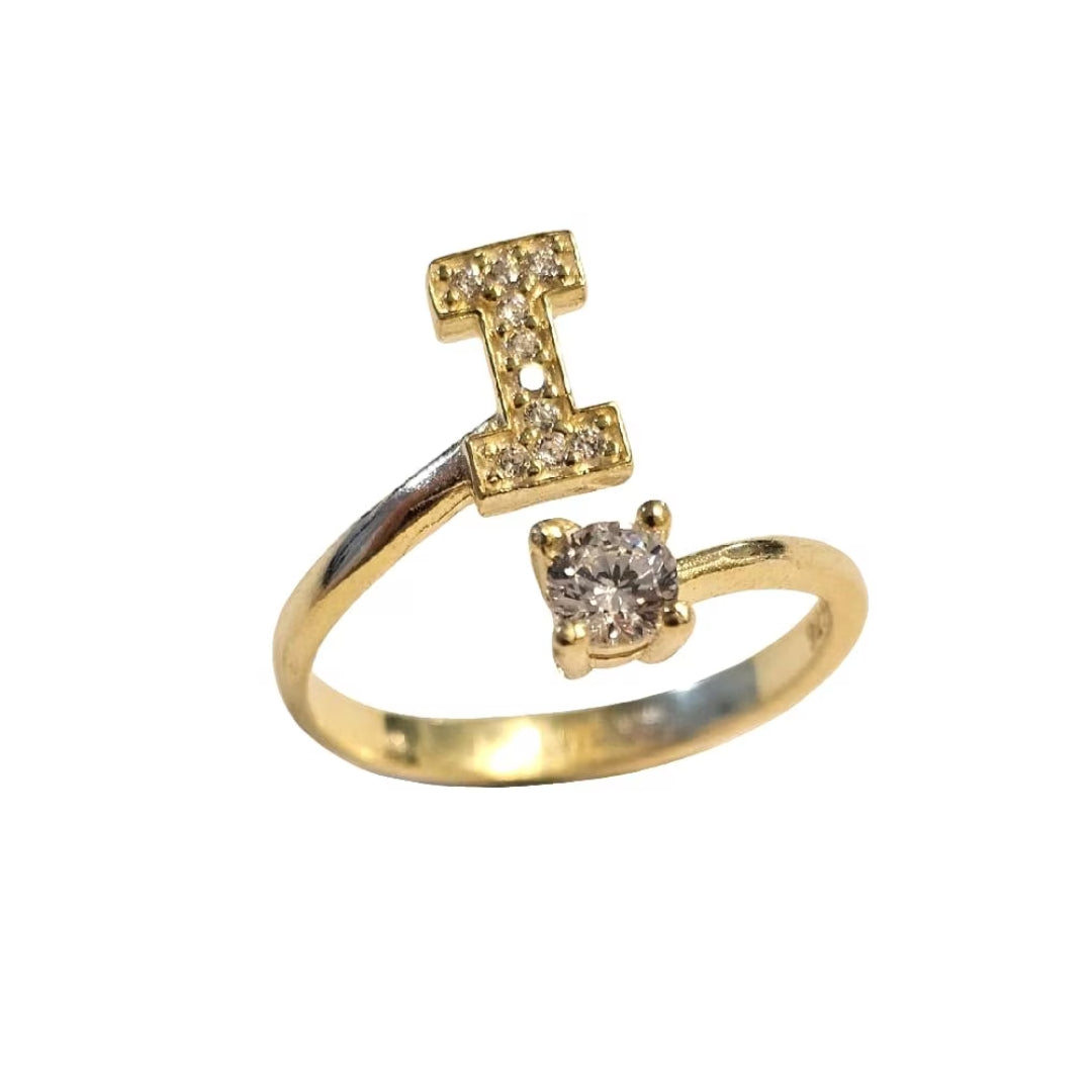 Inel reglabil cu initiala i din argint 925 suflat cu aur