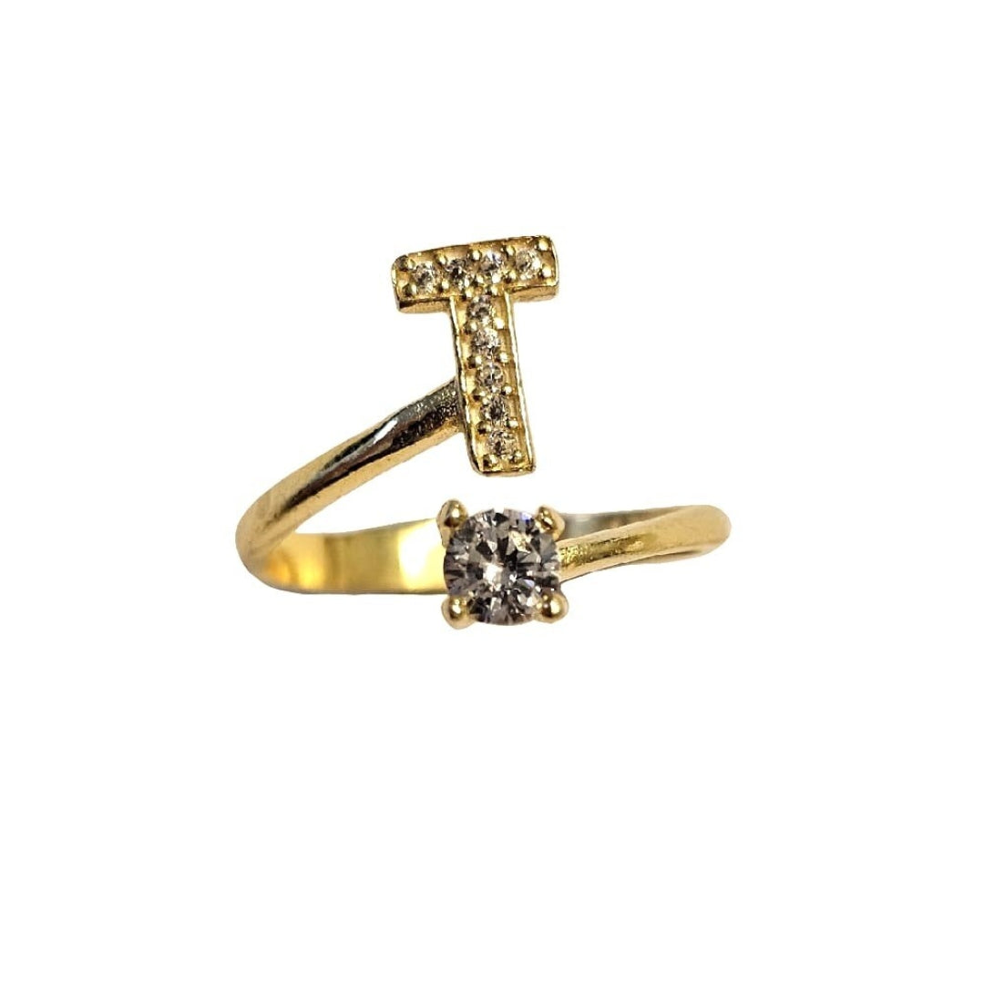 Inel reglabil cu initiala T din argint 925 suflat cu aur