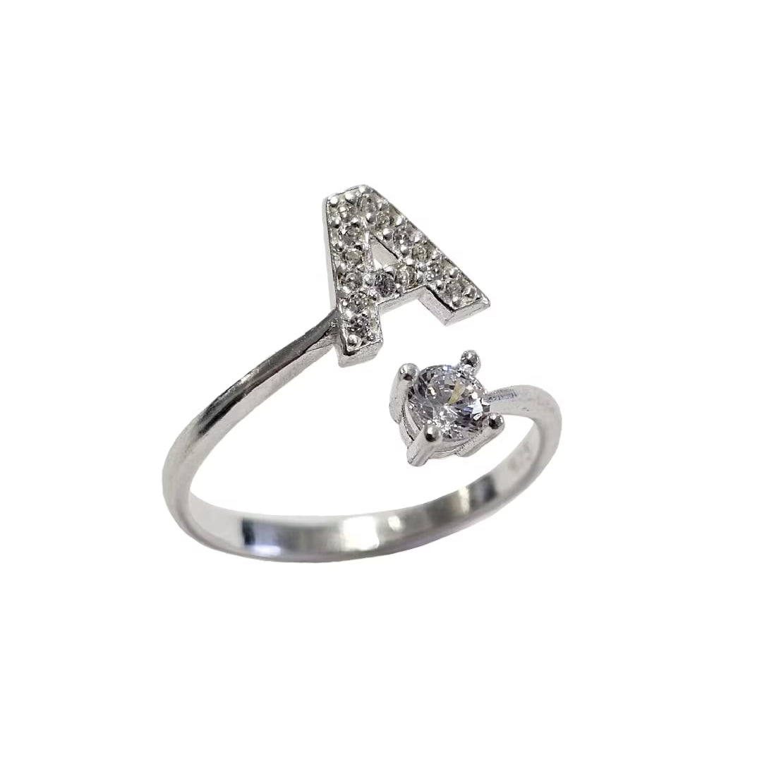 Inel reglabil cu initiala A din argint 925