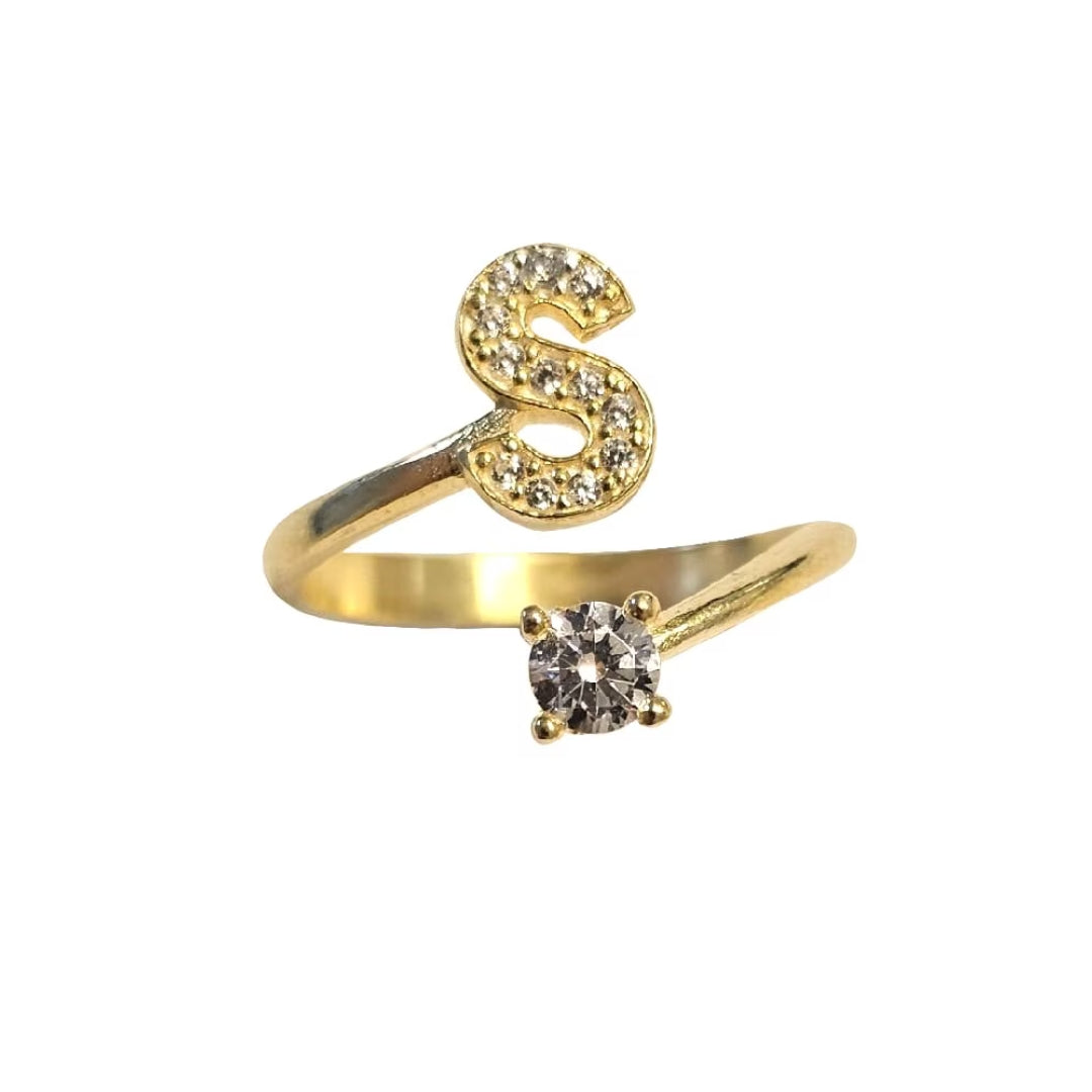 Inel reglabil cu initiala S din argint 925 suflat cu aur