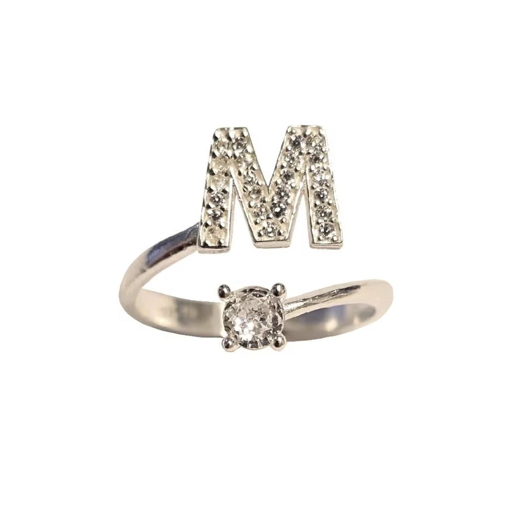 Inel reglabil cu initiala M din argint 925