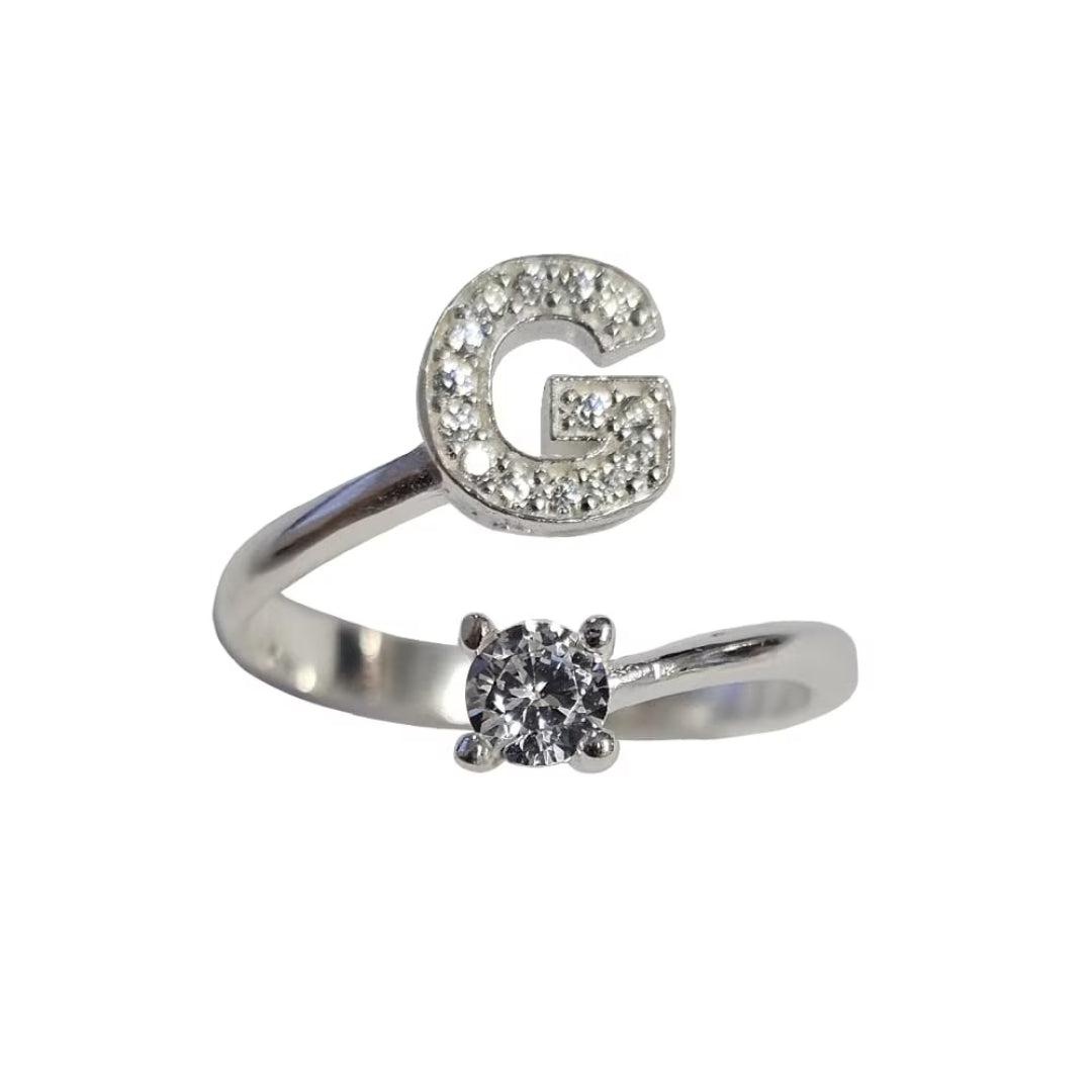 Inel reglabil cu initiala G din argint 925