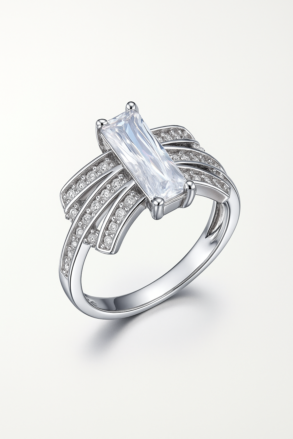 Inel Eternity Shine din Argint 925 Rodiat, Piatra Centrală Baguette marimea 12