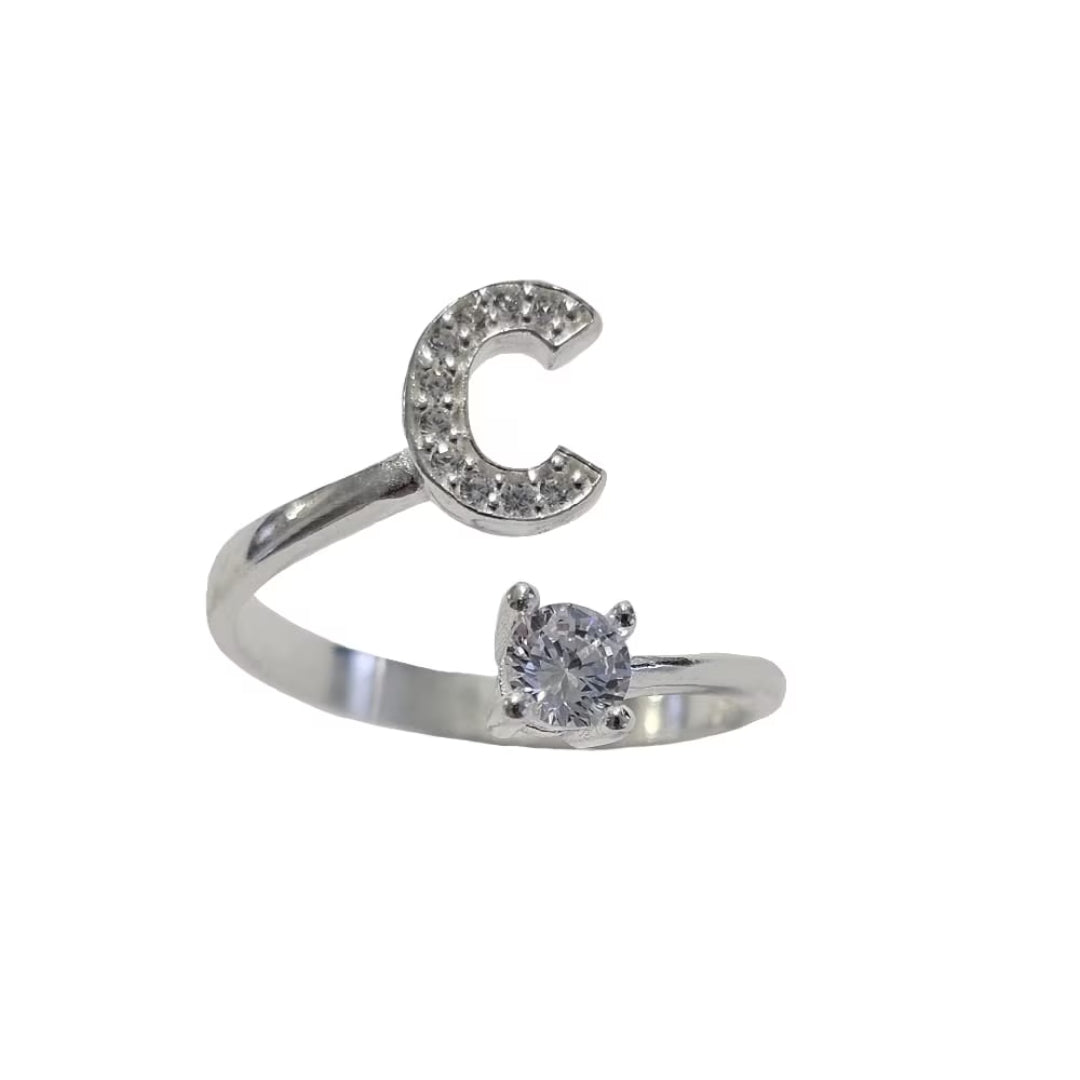 Inel reglabil cu initiala C din argint 925