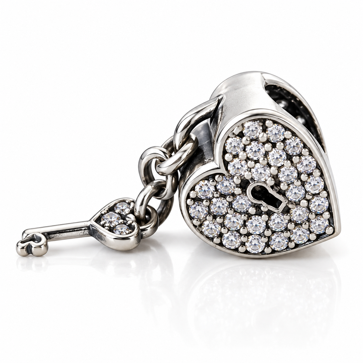 Charm Inimă cu Cheie din Argint 925 cu Zirconii – Secretul Iubirii, 1 cm, 3,05 g