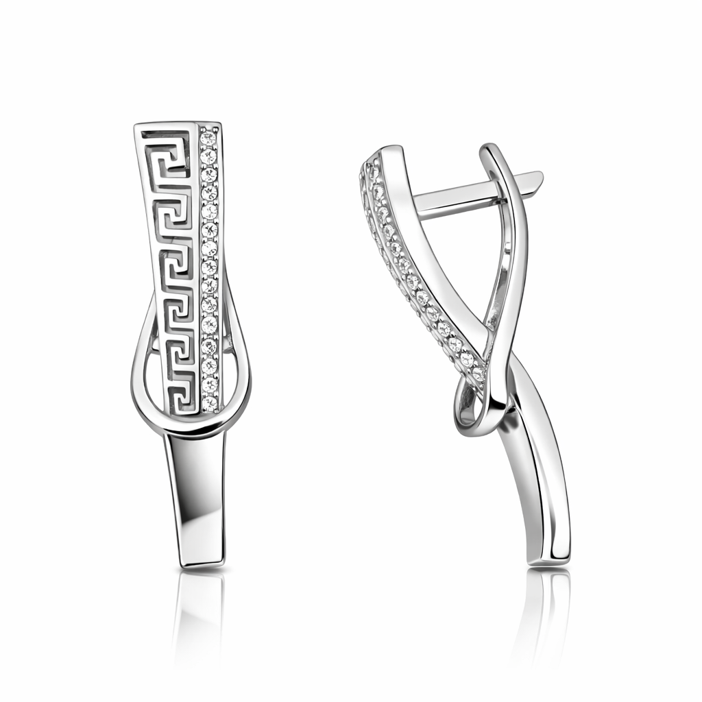Cercei Eleganți Argint 925 Rodiat cu Model Grecesc și Zirconii – Design Premium 3,3 cm. CD561