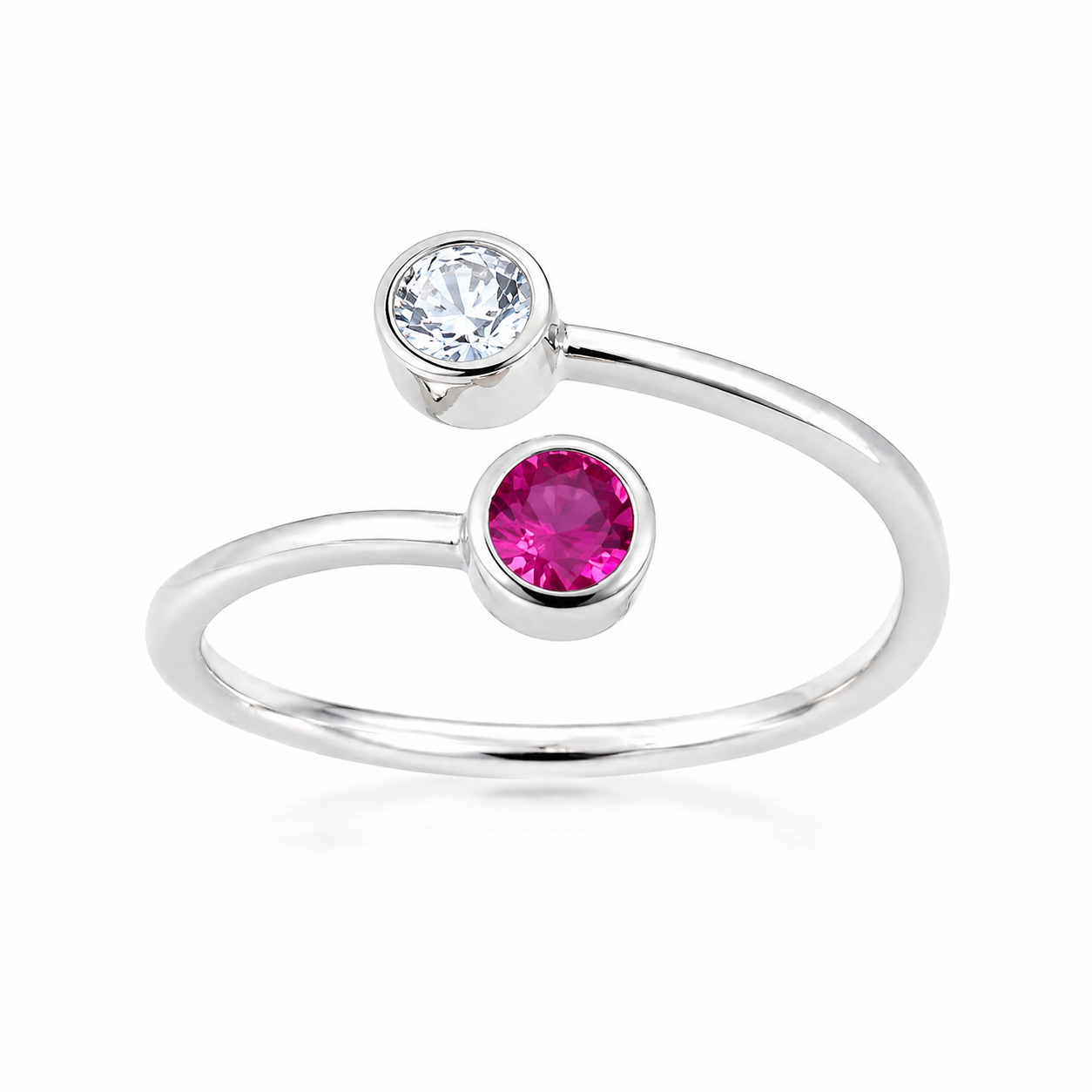 Inel Reglabil din Argint 925 cu Zirconiu Fucsia și Clar - ID261