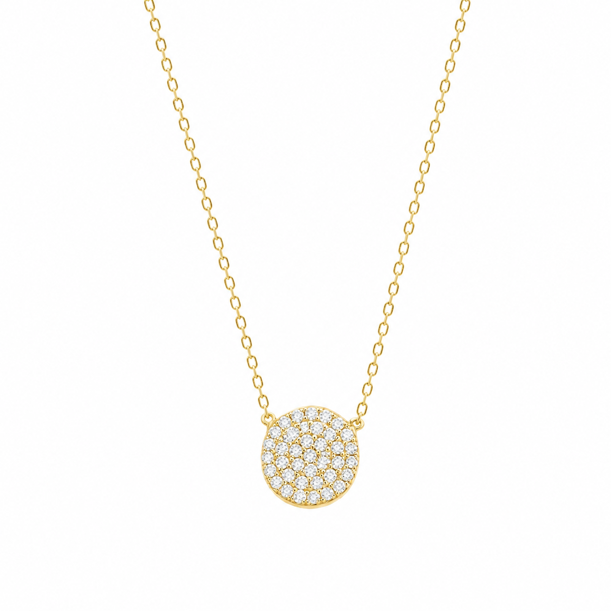 Colier Argint 925 Placat cu Aur 14K cu Pandantiv Rotund Zirconii 9 mm – Lănțișor Elegant Damă, Lungime Ajustabilă 41+5 cm, Cadou Ideal. C180