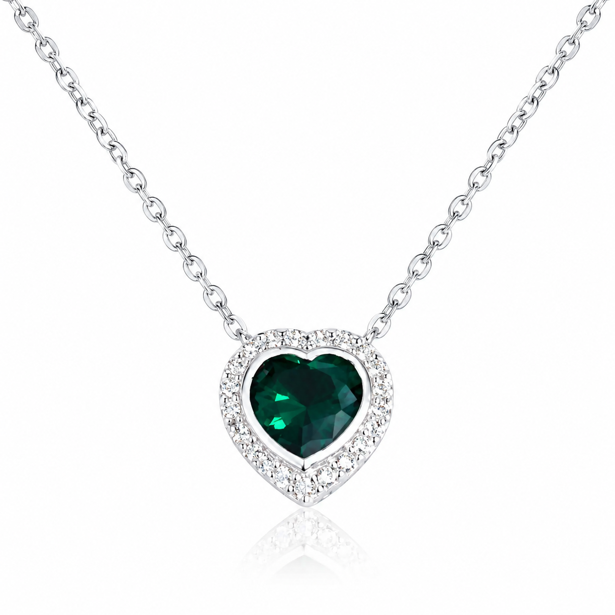 Colier din Argint 925 cu Pandantiv Inimă Verde și Zirconii Strălucitoare – Eleganță, Iubire și Rafinament. C229
