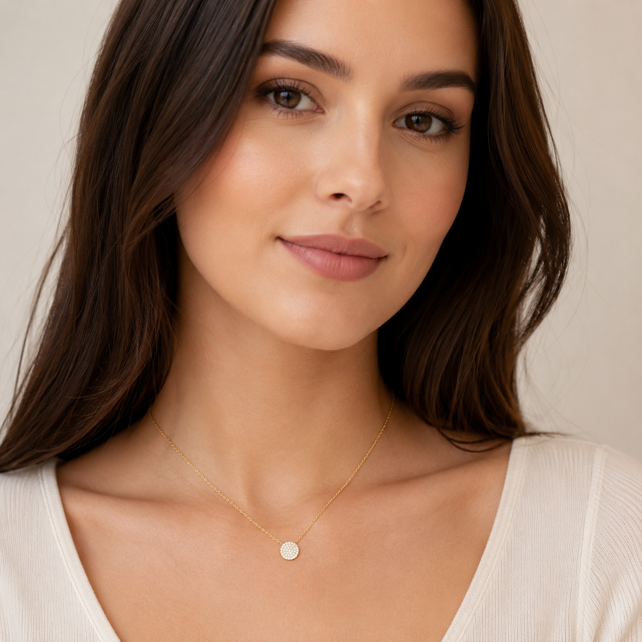 Colier Argint 925 Placat cu Aur 14K cu Pandantiv Rotund Zirconii 9 mm – Lănțișor Elegant Damă, Lungime Ajustabilă 41+5 cm, Cadou Ideal. C180