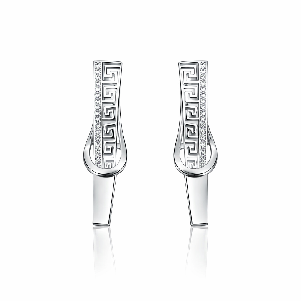 Cercei Eleganți Argint 925 Rodiat cu Model Grecesc și Zirconii – Design Premium 3,3 cm. CD561