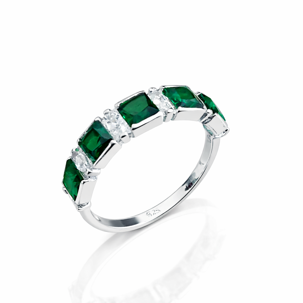 Inel Argint 925 cu Zirconii Verzi Smarald – Design Elegant Tip Eternity, Lățime 5 mm, Model Lux InfinityBijoux România. ID478