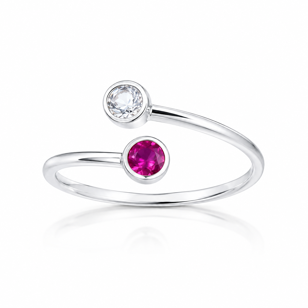Inel reglabil argint 925 cu zirconiu fucsia si clar