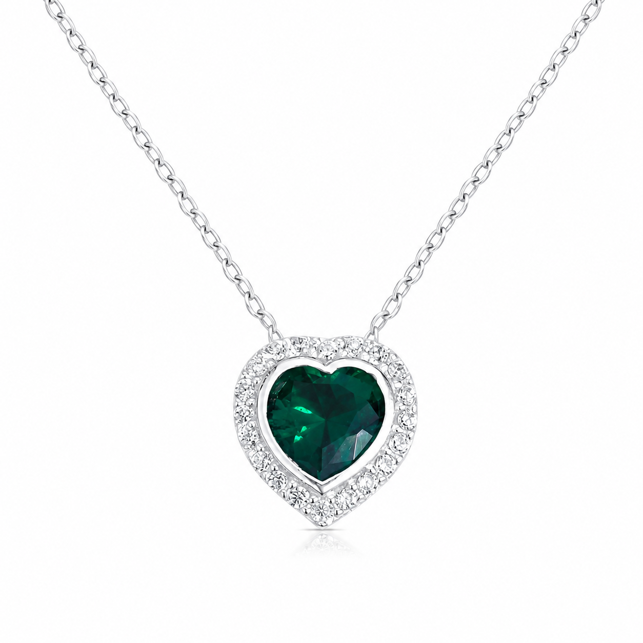Colier din Argint 925 cu Pandantiv Inimă Verde și Zirconii Strălucitoare – Eleganță, Iubire și Rafinament. C229