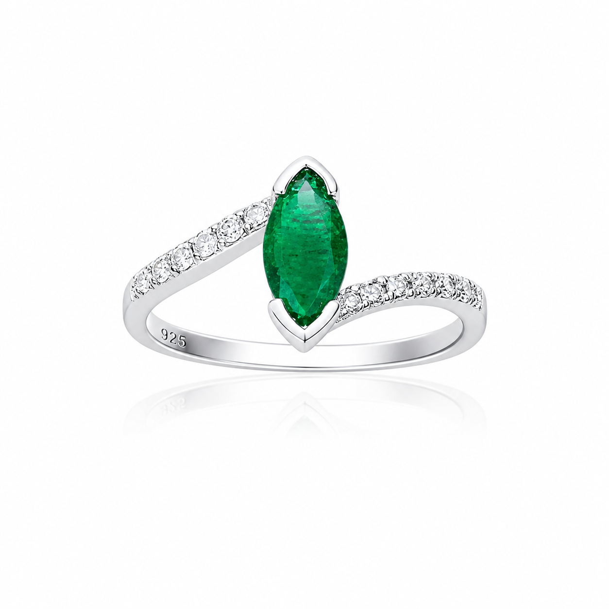 Cadou inel argint piatra verde smarald cutie premium bijuterii