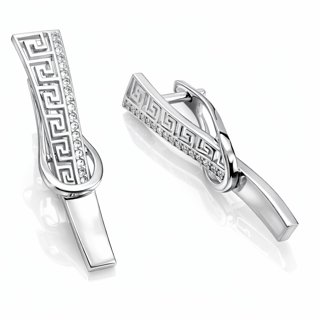 Cercei Eleganți Argint 925 Rodiat cu Model Grecesc și Zirconii – Design Premium 3,3 cm. CD561