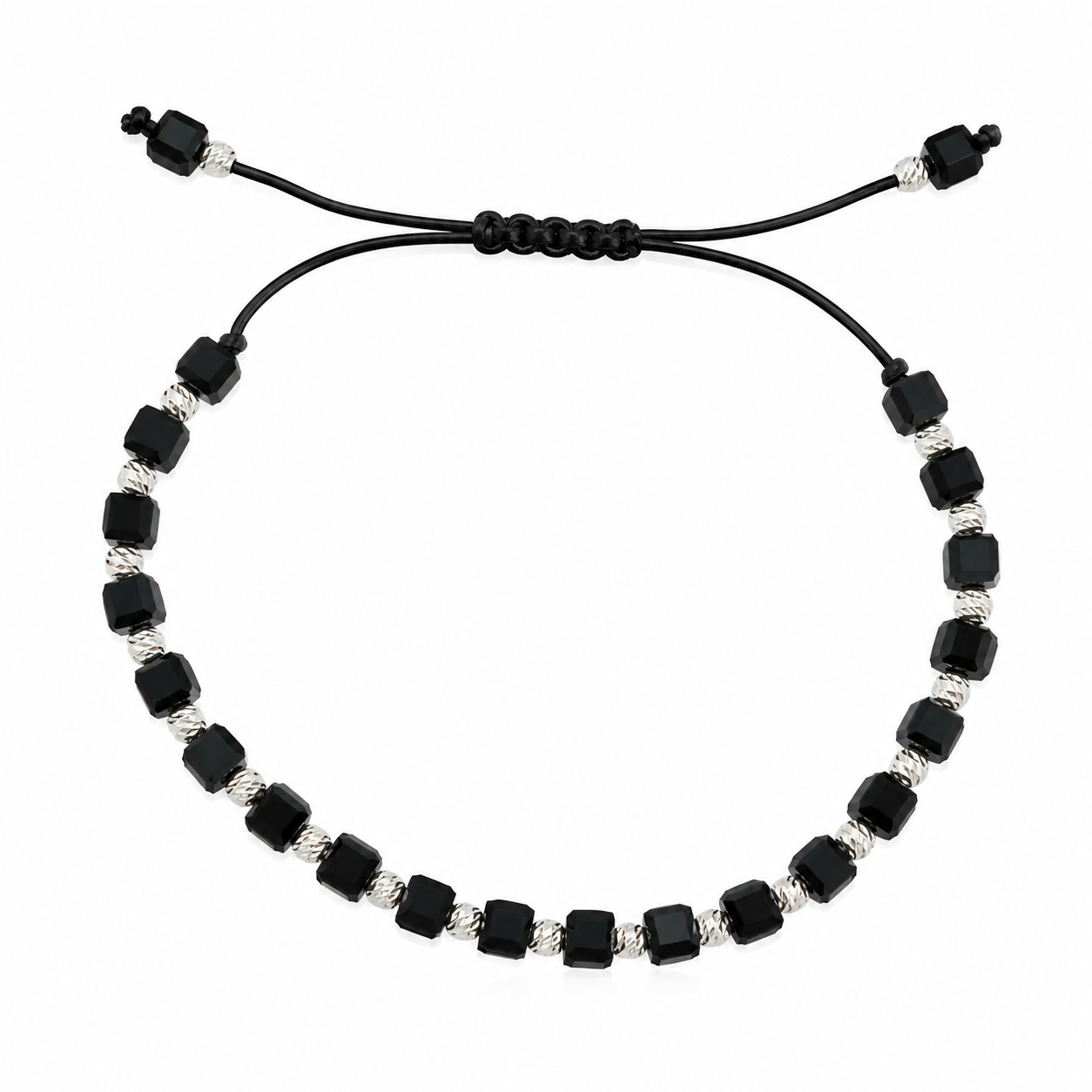 Brățară Unisex Handmade din Argint 925 cu 21 Biluțe și Șnur Reglabil – Eleganță Minimalistă și Energie Pozitivă. BS1