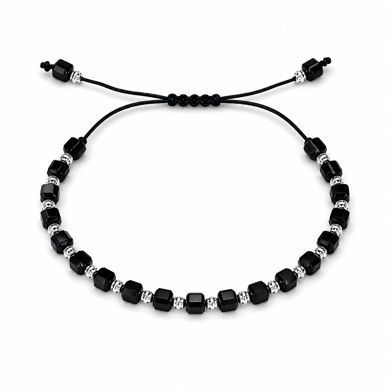 Brățară Unisex Handmade din Argint 925 cu 21 Biluțe și Șnur Reglabil – Eleganță Minimalistă și Energie Pozitivă. BS1