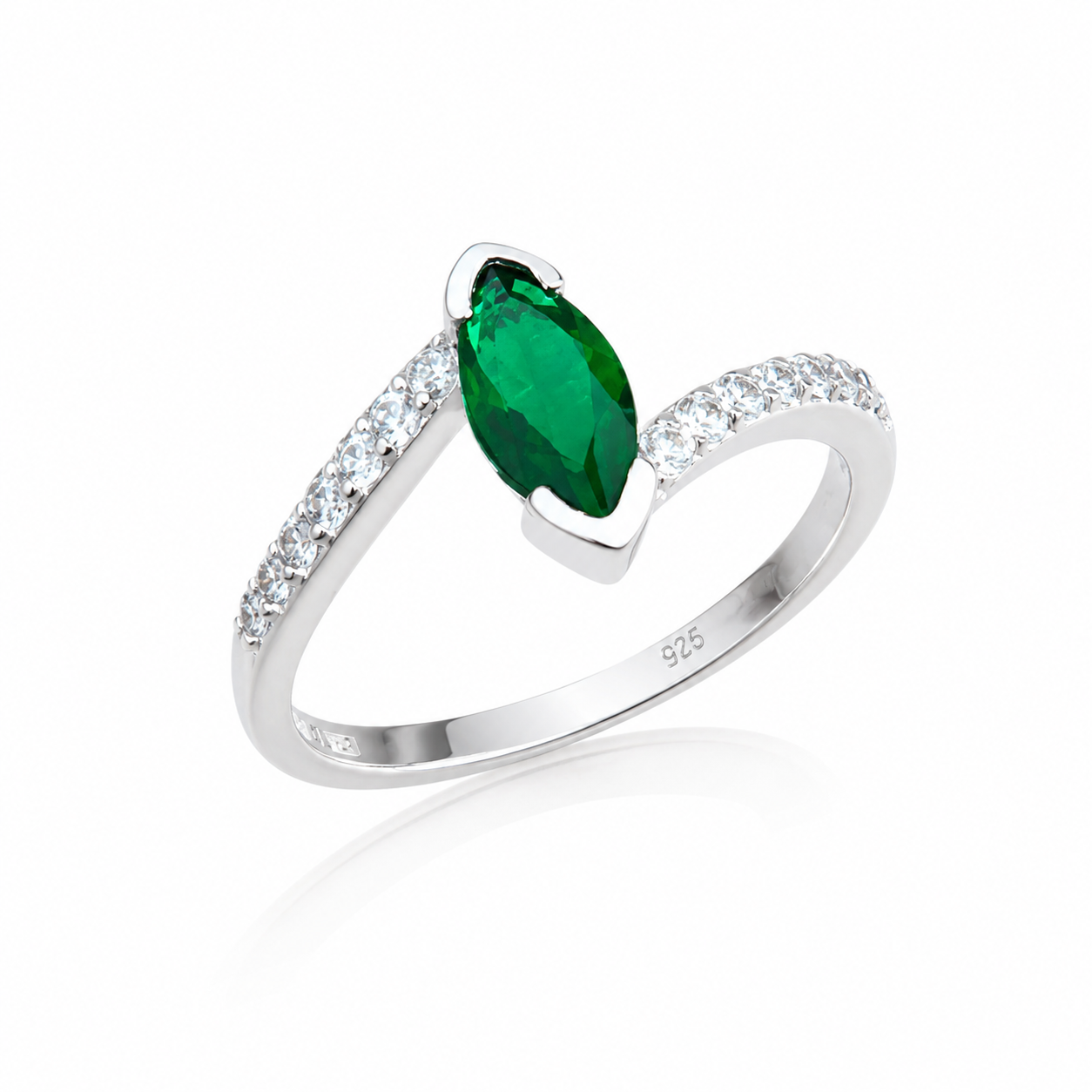 Inel Argint 925 cu Piatră Verde Marquise și Zirconii - ID485