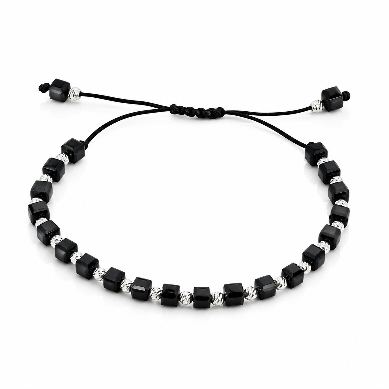 Brățară Unisex Handmade din Argint 925 cu 21 Biluțe și Șnur Reglabil – Eleganță Minimalistă și Energie Pozitivă. BS1