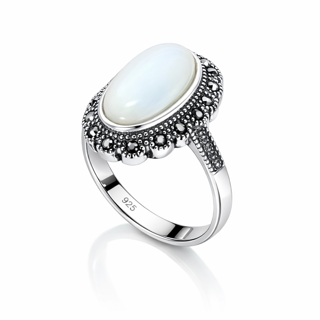 Inel Argint 925 cu Piatra Lunii și Marcasite | Inel Vintage Elegant. ID503