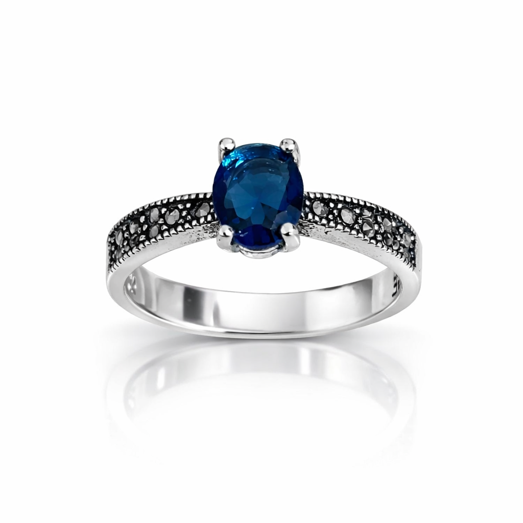 Inel Argint 925 „Regalis Blue” cu Safir Albastru și Marcasite. ID514