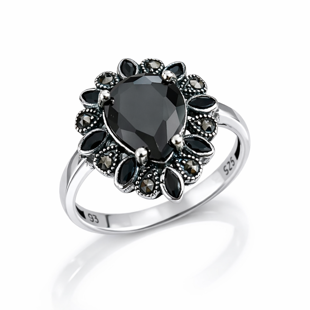 Inel Elegant din Argint 925 cu Onyx Negru și Marcazite – Design Vintage. ID507