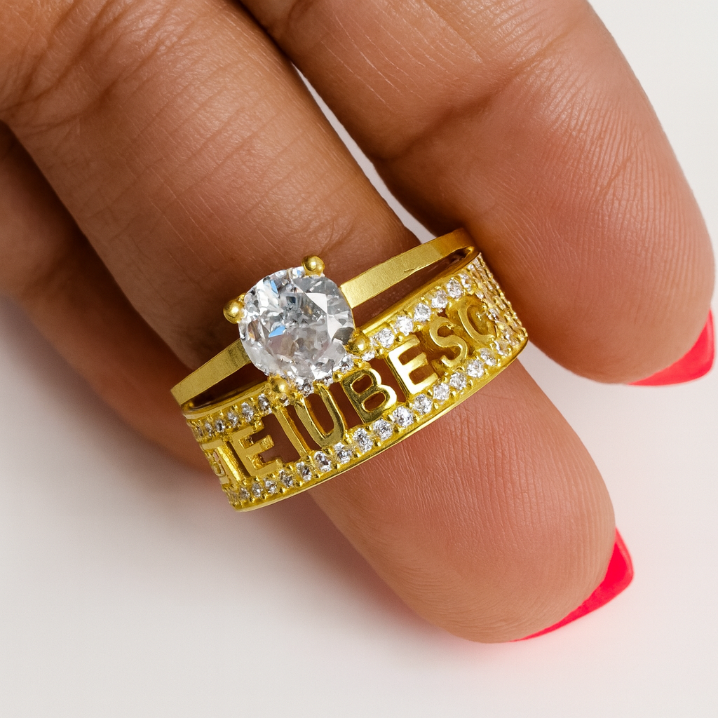 Inel argint 925 pentru femei, cu mesaj de dragoste „Te Iubesc” și piatră zirconiu, finisaj lucios de lux.