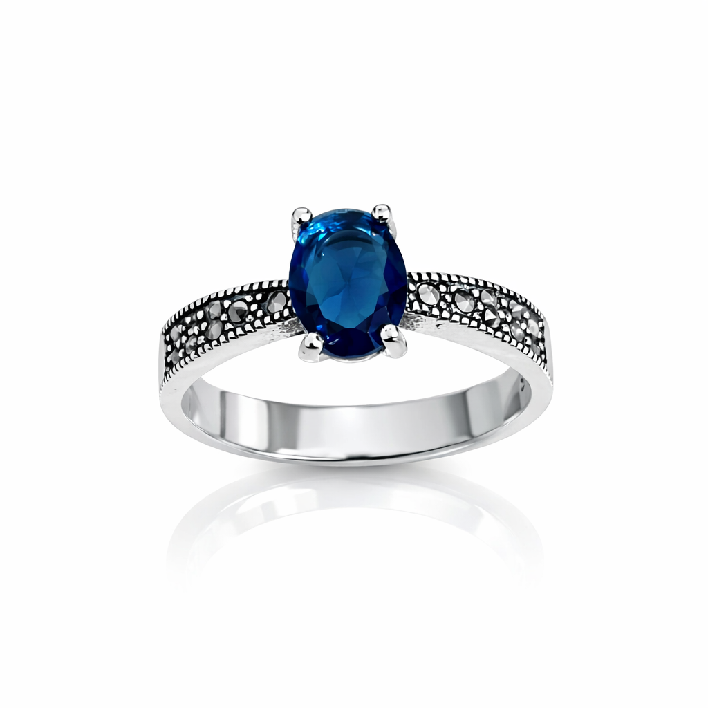 Inel Argint 925 „Regalis Blue” cu Safir Albastru și Marcasite. ID514