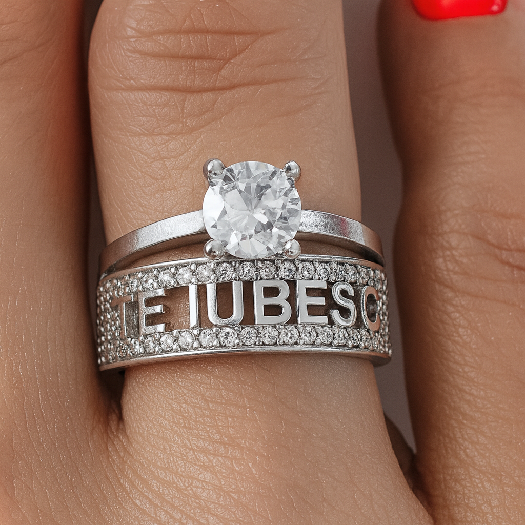 Inel din argint 925 cu inscripția „Te Iubesc” și piatră cubic zirconia strălucitoare, simbol al iubirii eterne.