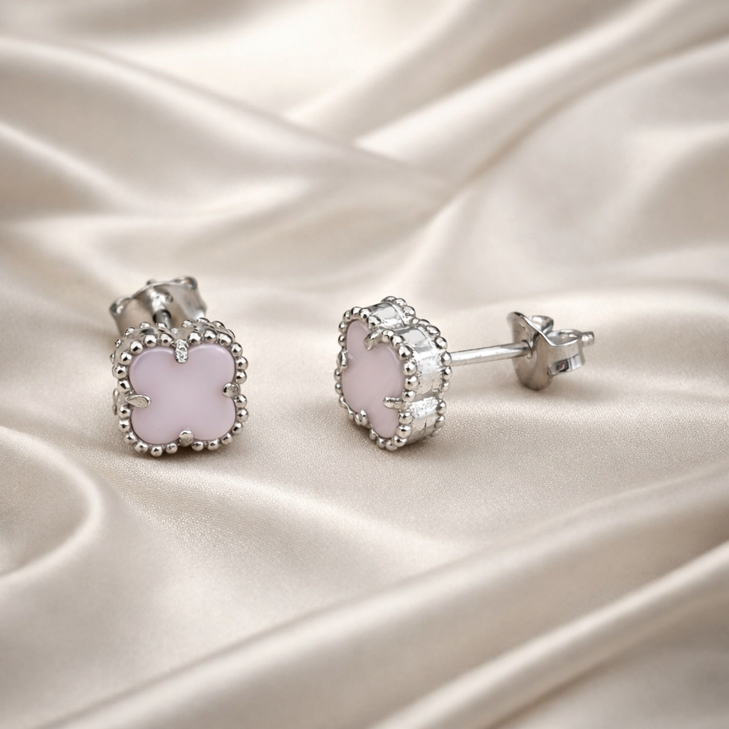 Cercei din Argint 925 cu Sidef Roz Tip Floare – Eleganță Inspirată de Stilul Van Cleef. CD339