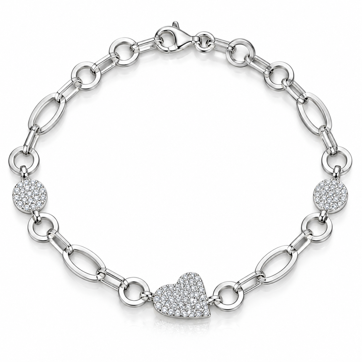 Brățară din Argint 925 „Amora Lumina” cu Inimă și Discuri Strălucitoare – 18 cm. BD480