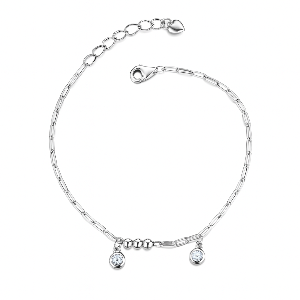 Brățară elegantă din argint 925 rodiat cu cristale strălucitoare, lungime reglabilă 17+4 cm, prezentată pe fundal alb lucios, stil e-commerce.