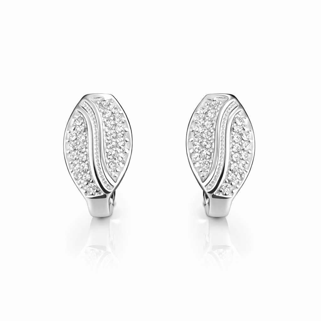 Cercei din Argint 925 „Frunza Imperială” cu Zirconii – Design Elegant, Tortiță Sigură. CD535